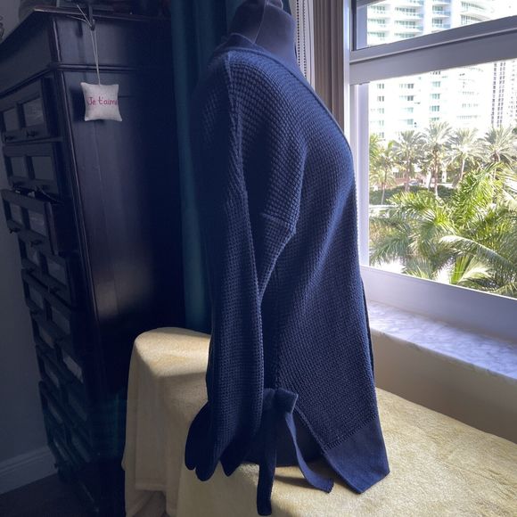 NAF NAF French  Womens Blue Duster Sweater Bows On Side Size M - Picture 1 of 10